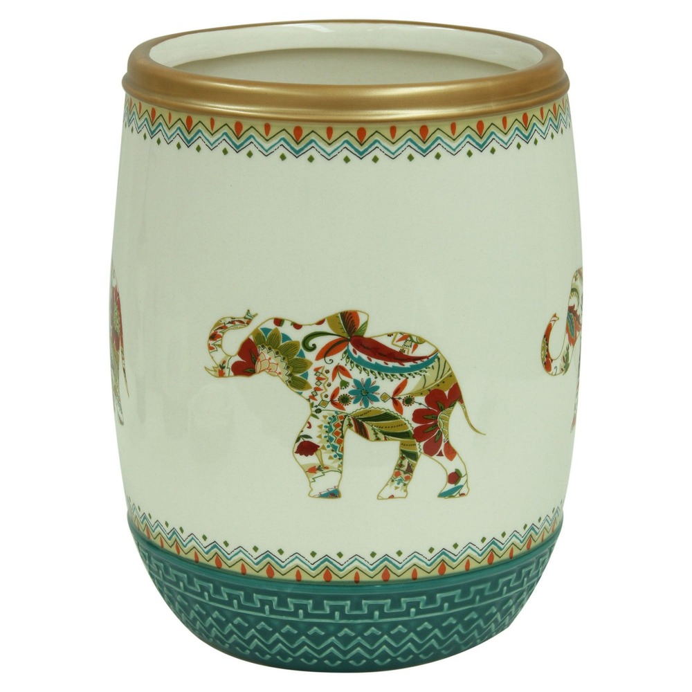 Bacova Waste Basket Unisex OS White Excellent Boho Elephant Bath Accessories